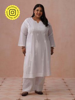 House of Chikankari - White Pure Cotton Embroidered Kurta