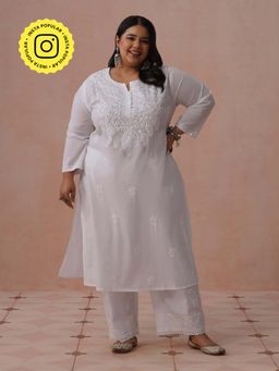 House of Chikankari - White Pure Cotton Embroidered Kurta
