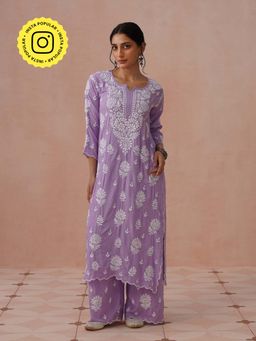 House of Chikankari - Lavender Modal Embroidered Chikankari Kurta with Pant