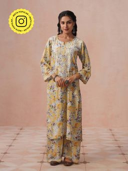 House of Chikankari - Women Yellow Rayon Chikankari Kurta and Pant Set