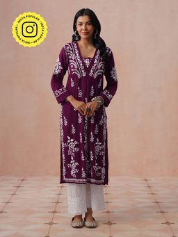 House of Chikankari - HOC Women Wine Modal Chikankari Kurta