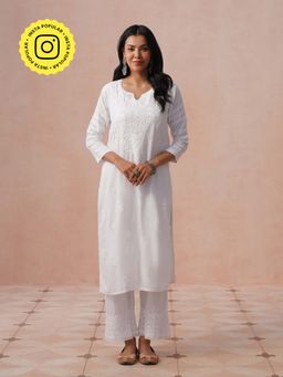 House of Chikankari - HOC Women White Rayon Chikankari Kurta