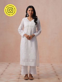 House of Chikankari - HOC Women White Cotton Chikankari Kurta