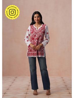 House of Chikankari - HOC Women White Cotton Chikankari Short Kurta