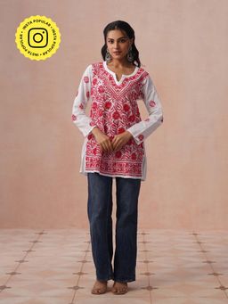 House of Chikankari - HOC Women White Cotton Chikankari Short Kurta
