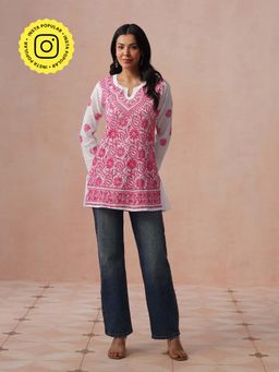 House of Chikankari - HOC Women White Cotton Chikankari Short Kurta