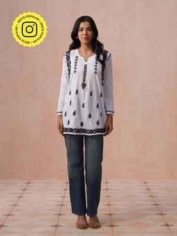 House of Chikankari - HOC Women White Cotton Chikankari Short Kurta