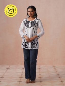 House of Chikankari - HOC Women White Cotton Chikankari Short Kurta