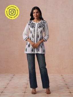 House of Chikankari - HOC Women White Cotton Chikankari Short Kurta