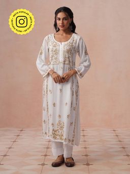 House of Chikankari - HOC Women White Rayon Chikankari Kurta