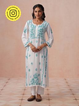House of Chikankari - HOC Women White Rayon Chikankari Kurta