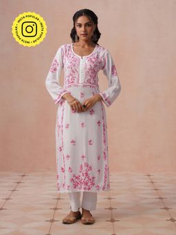 House of Chikankari - HOC Women White Rayon Chikankari Kurta