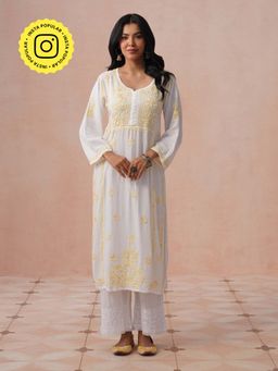 House of Chikankari - HOC Women White Rayon Chikankari Kurta