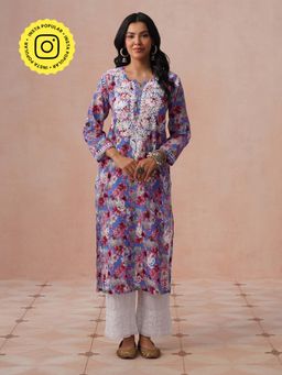 House of Chikankari - HOC Women Blue Mulmul Chikankari Kurta
