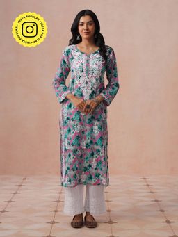 House of Chikankari - HOC Women Pink Mulmul Chikankari Kurta