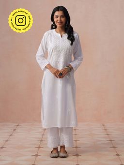 House of Chikankari - HOC Women White Cotton Chikankari Kurta