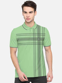 BULLMER - Green Checked Printed Polo Neck Half Sleeve T-shirts For Men