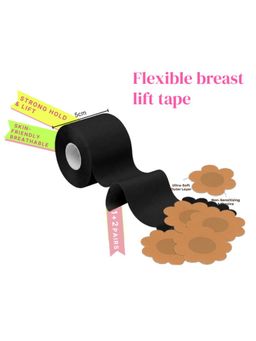 Rheal Curve - Women's Black Sweatproof Breast Lift 1 Boob Tape with 2 Pair of Nipple Pasties