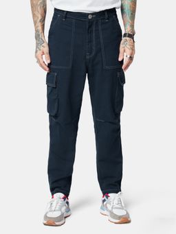 The Souled Store - Original Solids : Mens Navy Cargo Pants