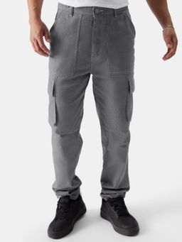 The Souled Store - Original Solids : Mens Light Grey Cargo Pants