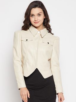 Madame - Flap Pocketed Shirt Collar Neck Beige Jacket