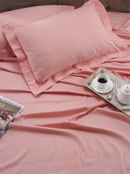 Maspar - Colorart Astrid Self Jacquard 200 Tc Cotton Coral Pink King Bed Sheet With 2 Pillow Covers