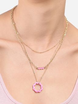 Lilly & Sparkle - Pink Petal Layers Gold Toned Triple Necklace