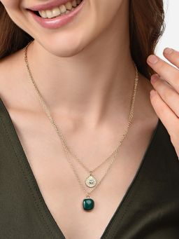 Lilly & Sparkle - Verdant Duo Delight Gold Toned Necklace with Green Charm