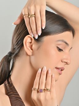 Lilly & Sparkle - Gold Textured Shape Ring Pack Of 6