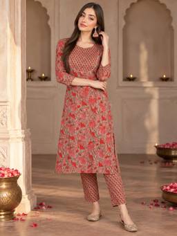 INDO STREET - Brown Floral Printed Kurta and Pant