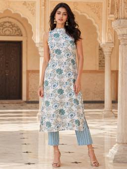 INDO STREET - Blue Floral Printed Kurta and Pant