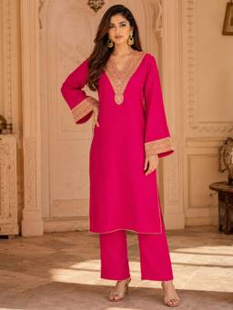 INDO STREET - Pink Embroidered Kurta and Pant
