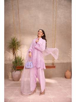 HOUSE OF SHRUSHA - Pink Farsi Salwar and Kurta with Dupatta and Potali