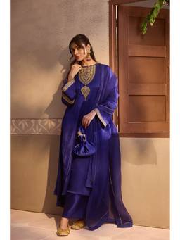 HOUSE OF SHRUSHA - Royal Blue Kurta and Palazzo with Dupatta and Potali