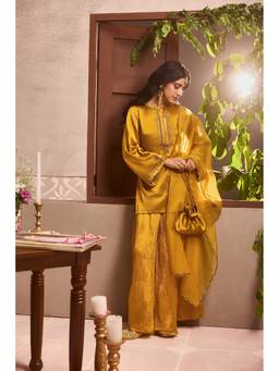 HOUSE OF SHRUSHA - Yellow Kurta and Palazzo with Dupatta and Potali