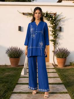 KAFTANIZE - Blue Embroidered Co-ord Set