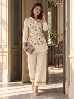 KAFTANIZE - Off White Floral Co-ord Set