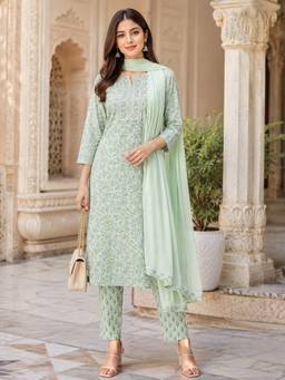 INDO STREET - Green Printed Kurta and Pant with Dupatta