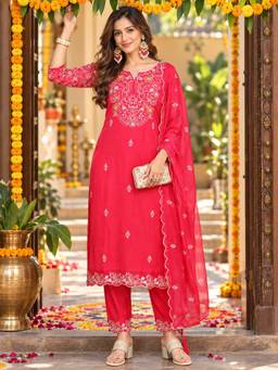 BERRYLICIOUS - Pink Embroidered Kurta and Pant with Dupatta
