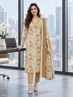 BERRYLICIOUS - Yellow Floral Printed Kurta and Pant with Dupatta