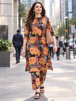 BERRYLICIOUS - Mustard Floral Printed Kurta and Pant