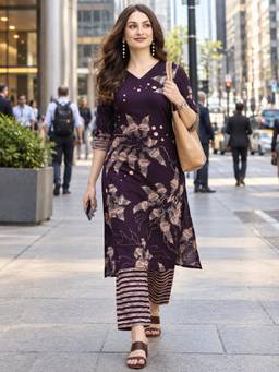 BERRYLICIOUS - Purple Floral Printed Kurta and Pant