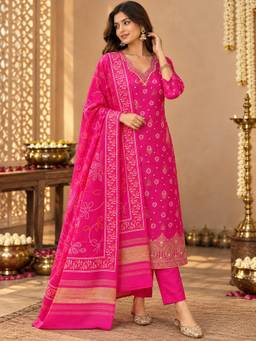 Sindh Fashion - Pink Printed Kurta and Pant with Dupatta