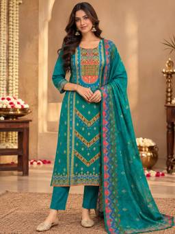 Sindh Fashion - Teal Printed Kurta and Pant with Dupatta