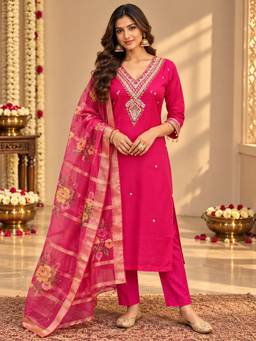 Sindh Fashion - Pink Embroiderd Kurta and Pant with Dupatta