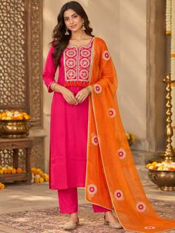 Sindh Fashion - Pink Embroidered Kurta and Pant with Dupatta
