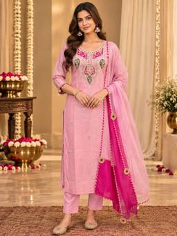Sindh Fashion - Pink Embroidered Kurta and Pant with Dupatta