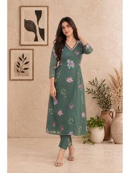 Mud spire - Meher Sage Green Anarkali Kurta and Pant