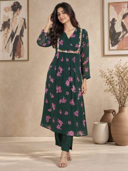 Mud spire - Rooh Emerald Green Anarkali Kurta and Pant