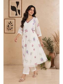 Mud spire - Meher White Anarkali Kurta and Pant